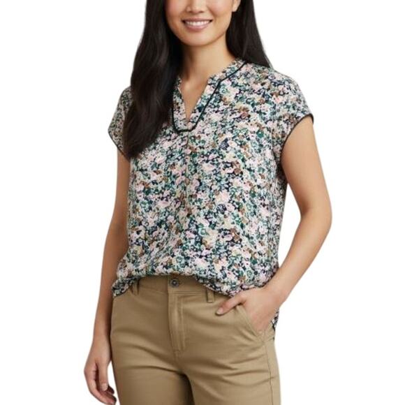 41 Hawthorn London Mixed Media Blouse Multicolor Short Sleeve NWT Size Small - Picture 1 of 8